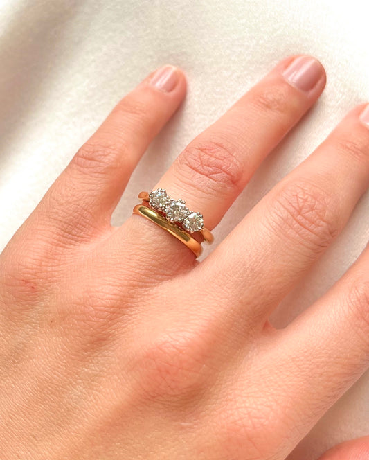 Vintage 18ct Gold 3 Stone Diamond Ring, 0.82ct estimated weight, Size N UK Engagement or Eternity Ring Independently Assessed