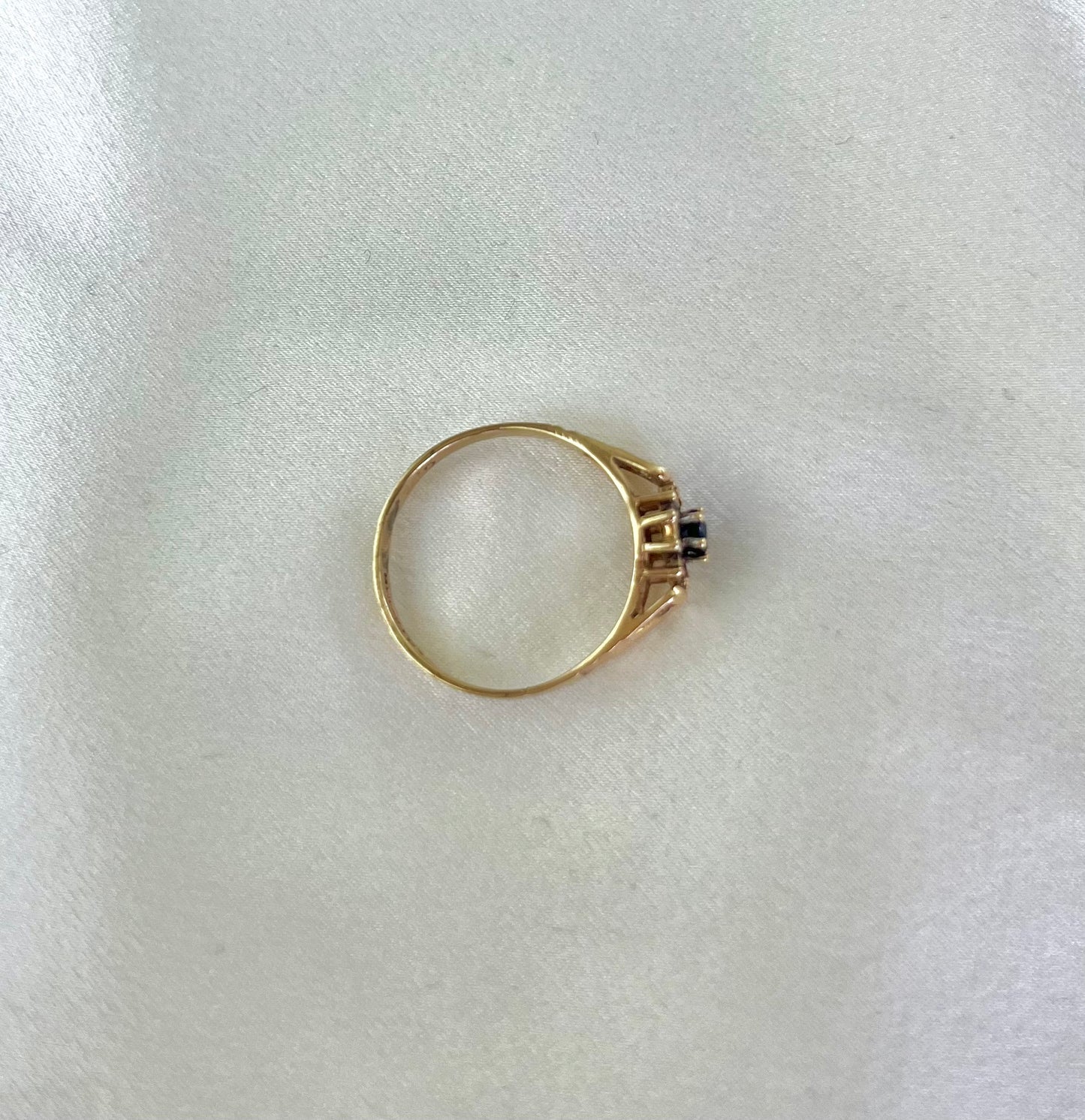 Vintage 9ct Gold Sapphire and Diamond Cluster Ring, Size R UK 1970s