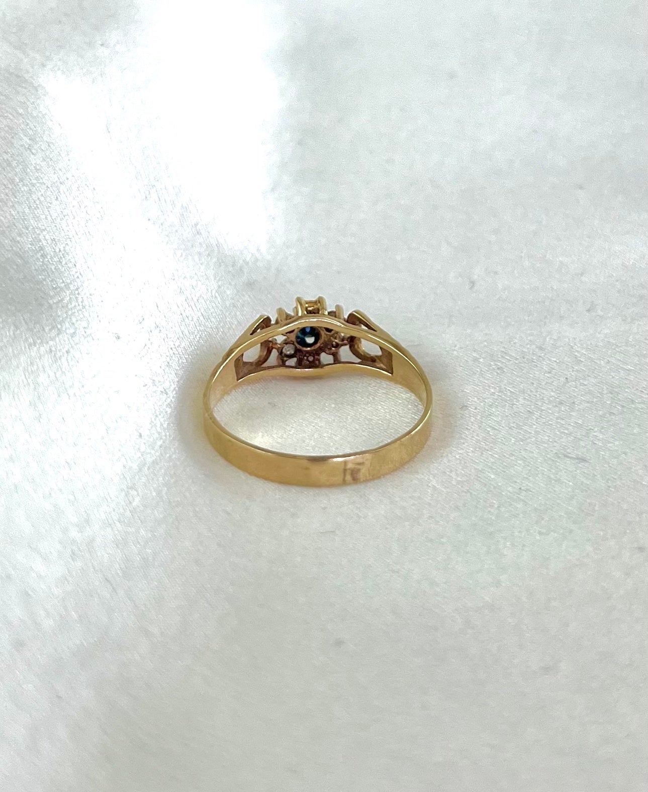 Vintage 9ct Gold Sapphire and Diamond Cluster Ring, Size R UK 1970s