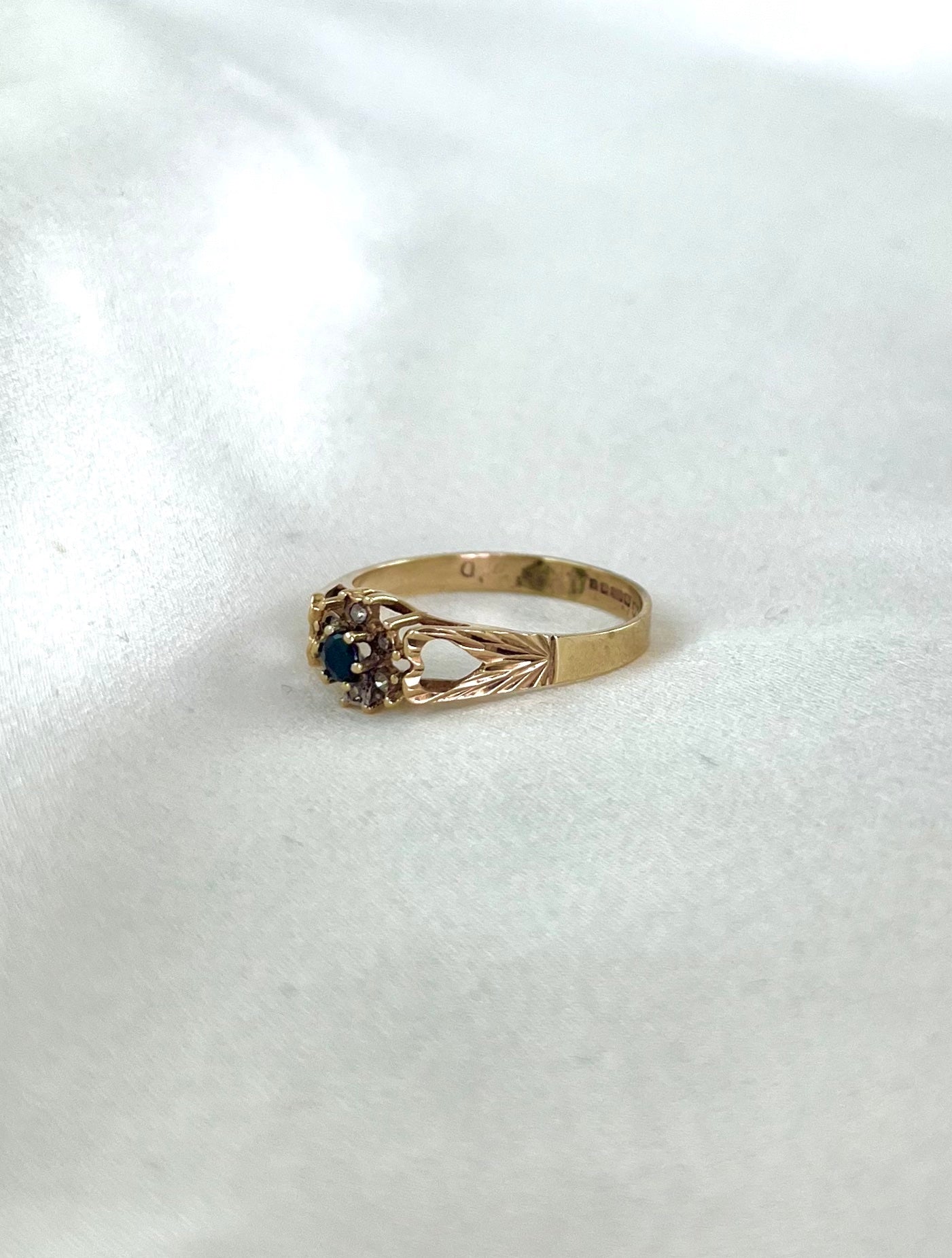 Vintage 9ct Gold Sapphire and Diamond Cluster Ring, Size R UK 1970s