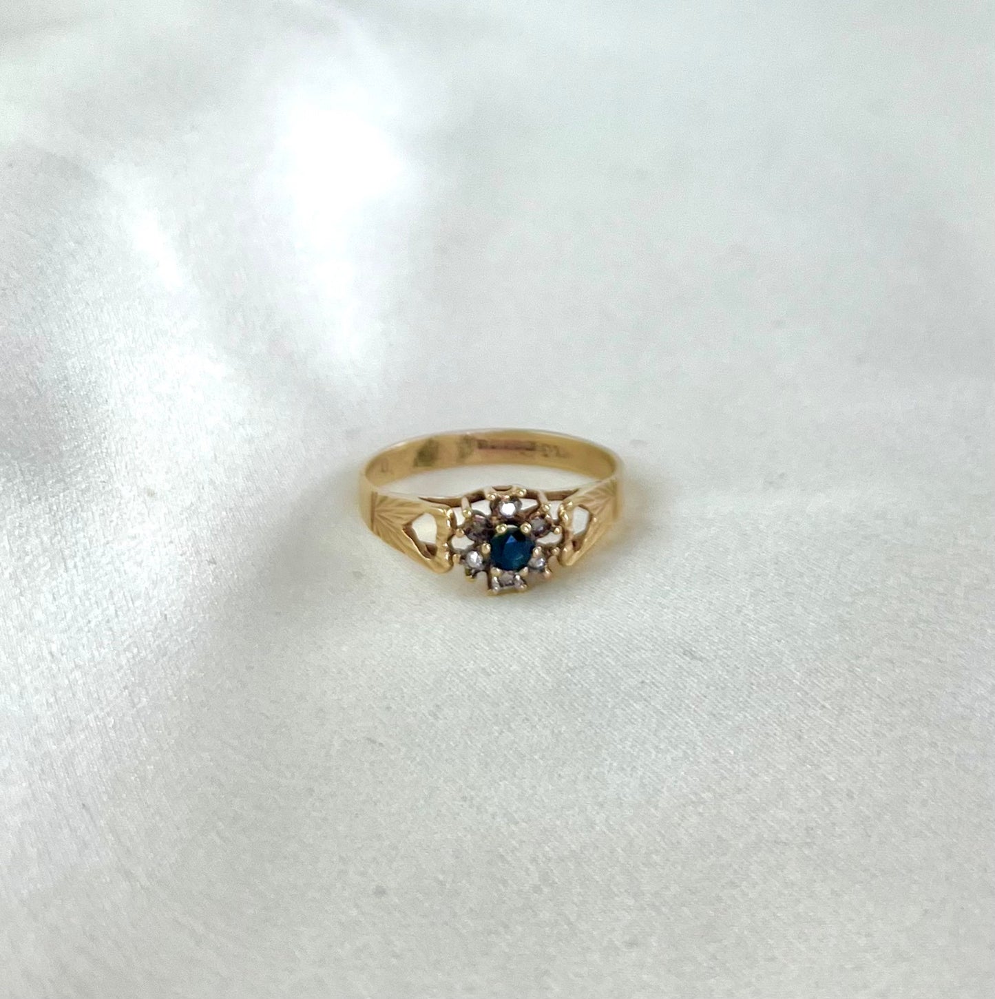 Vintage 9ct Gold Sapphire and Diamond Cluster Ring, Size R UK 1970s