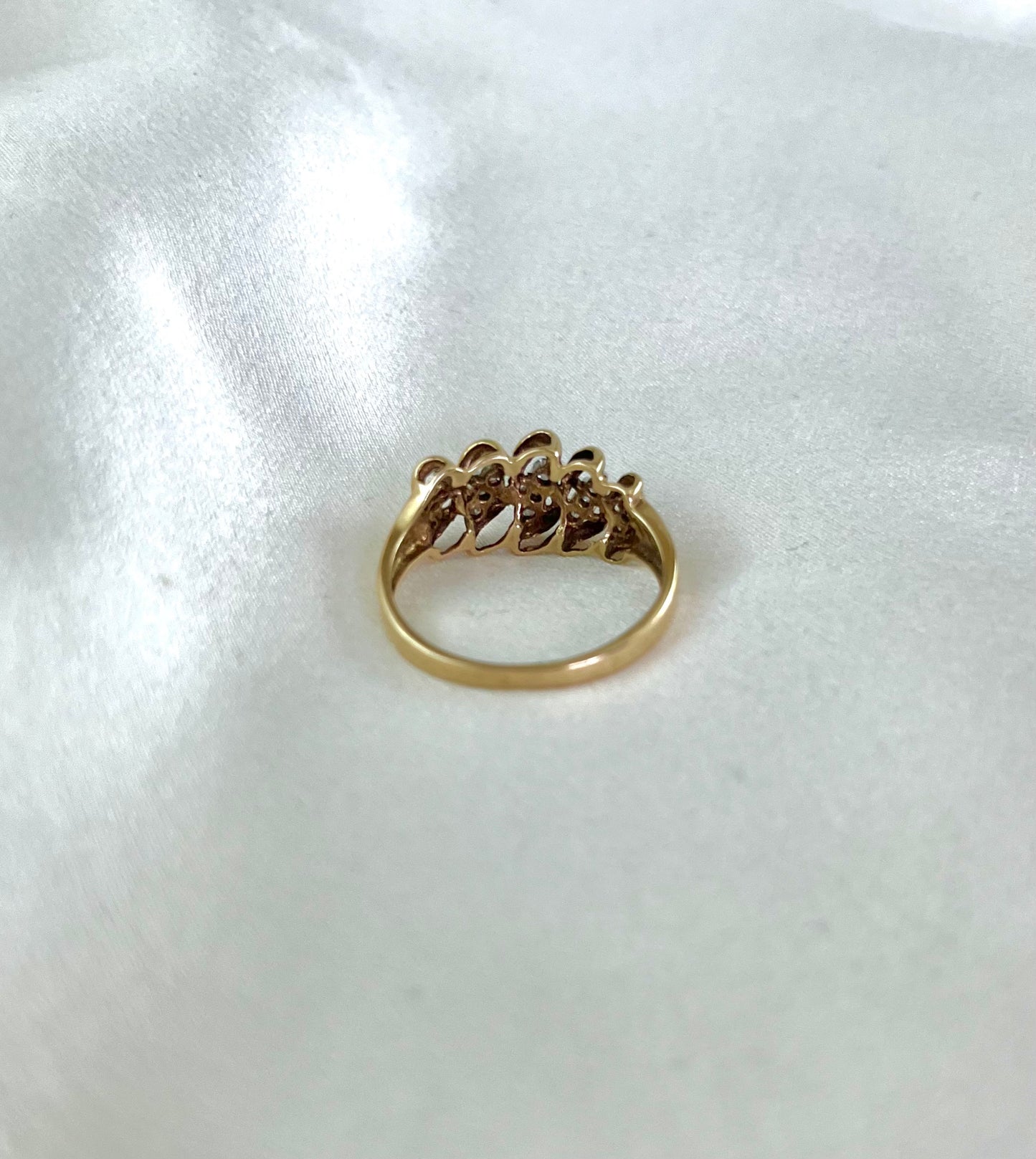 Vintage 9ct Gold Weave Design Diamond Ring, Size R