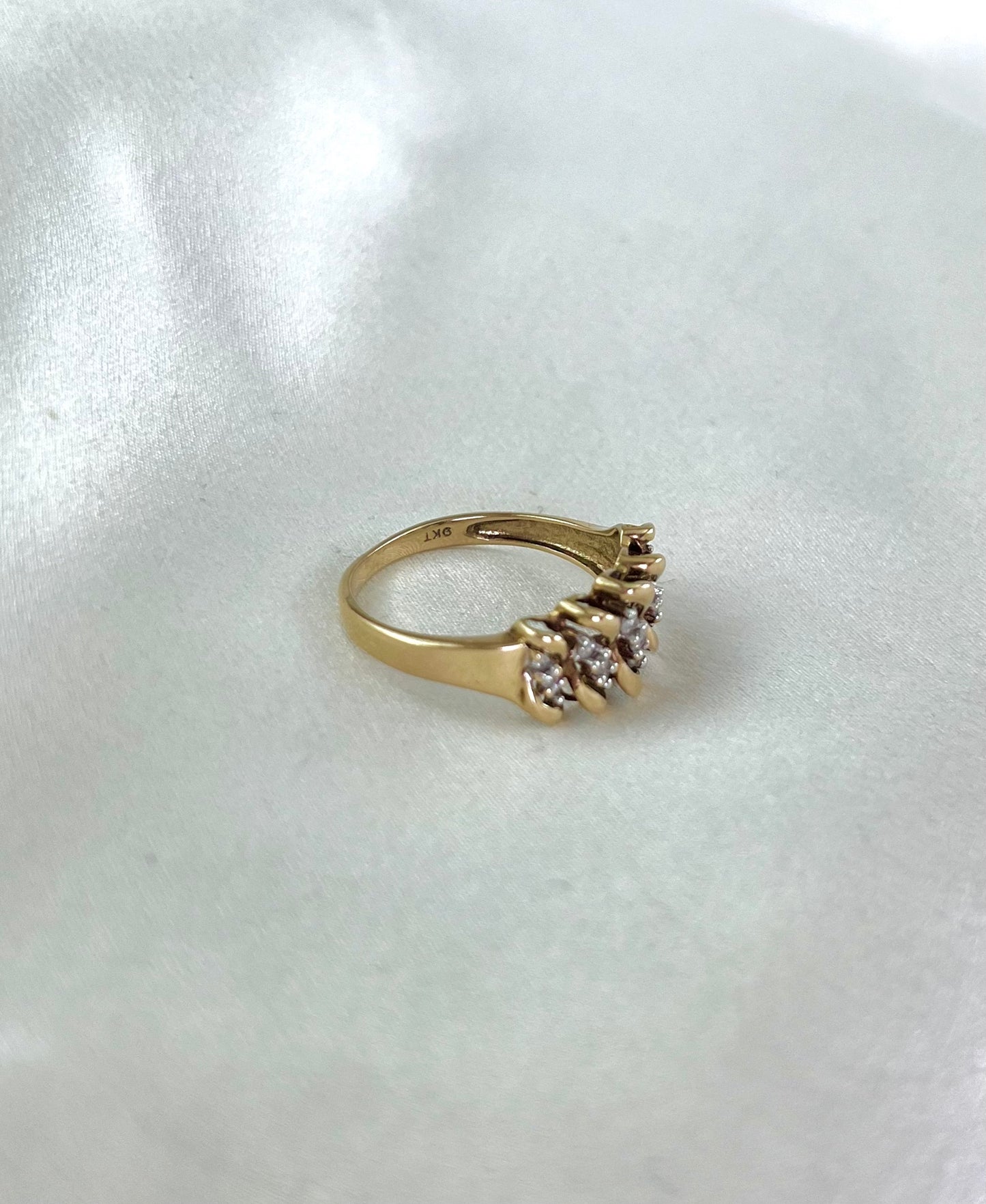 Vintage 9ct Gold Weave Design Diamond Ring, Size R