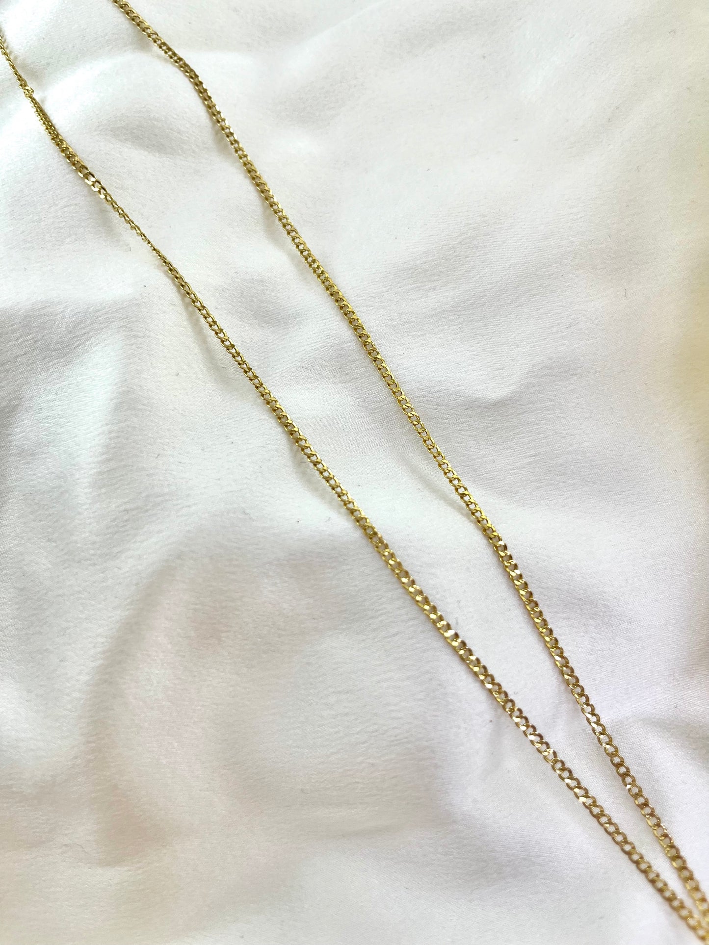 Vintage 9ct Yellow Gold Solid Cross Pendant with Long Delicate Curb Chain