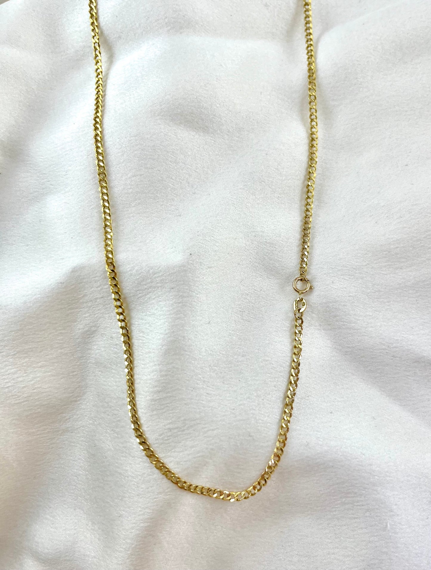 Vintage 9ct Yellow Gold Solid Cross Pendant with Long Delicate Curb Chain