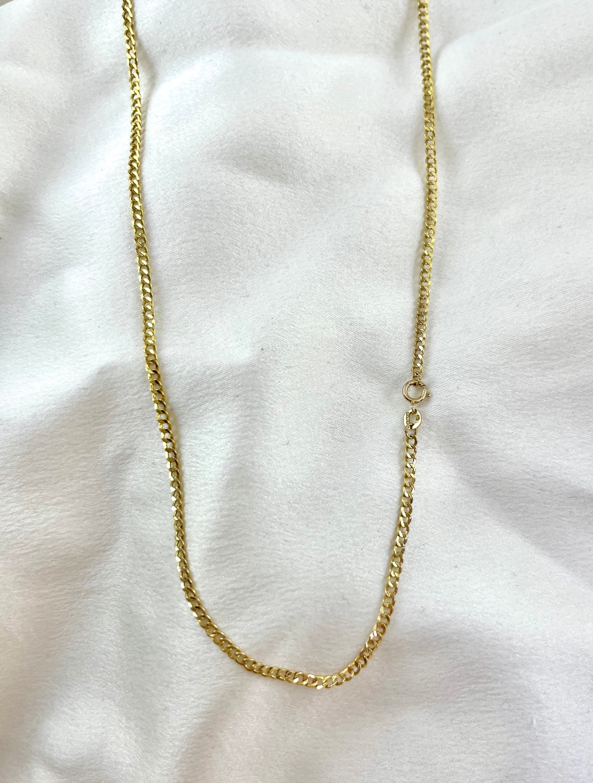 Vintage 9ct Yellow Gold Solid Cross Pendant with Long Delicate Curb Chain