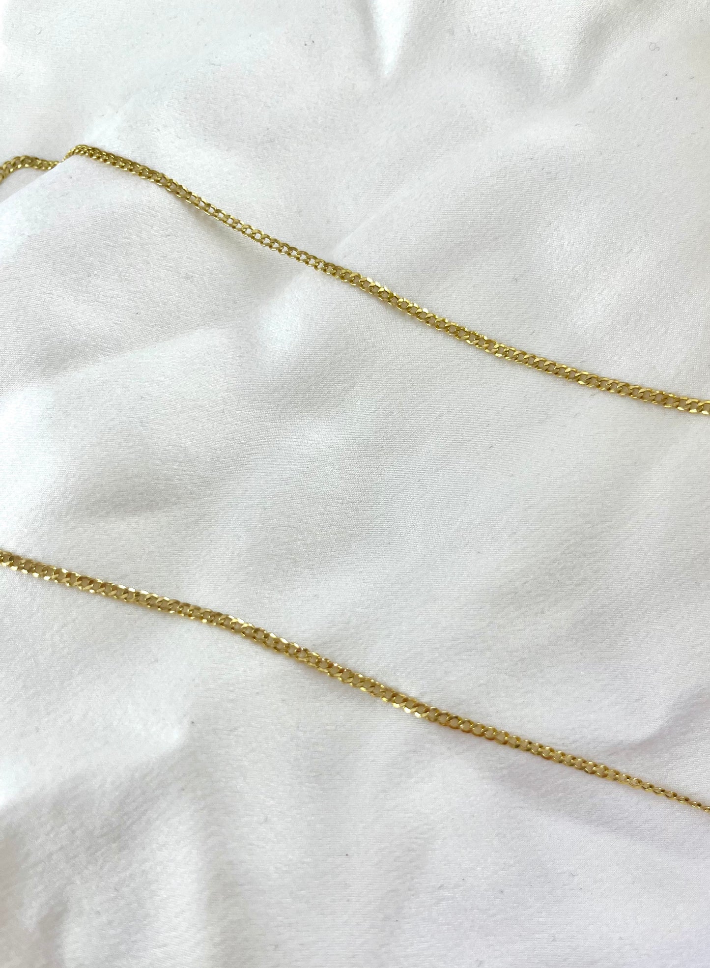 Vintage 9ct Yellow Gold Solid Cross Pendant with Long Delicate Curb Chain