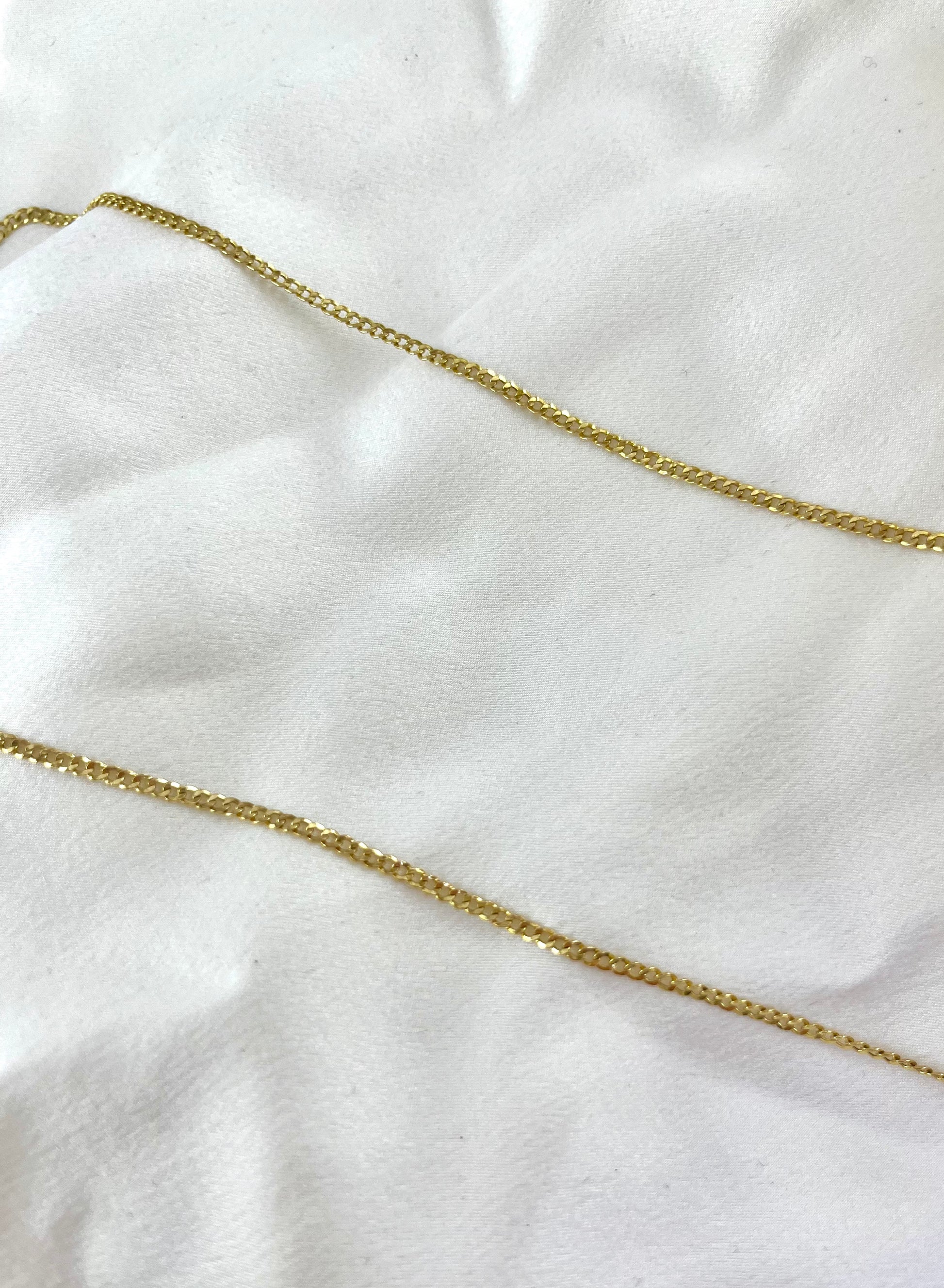 Vintage 9ct Yellow Gold Solid Cross Pendant with Long Delicate Curb Chain