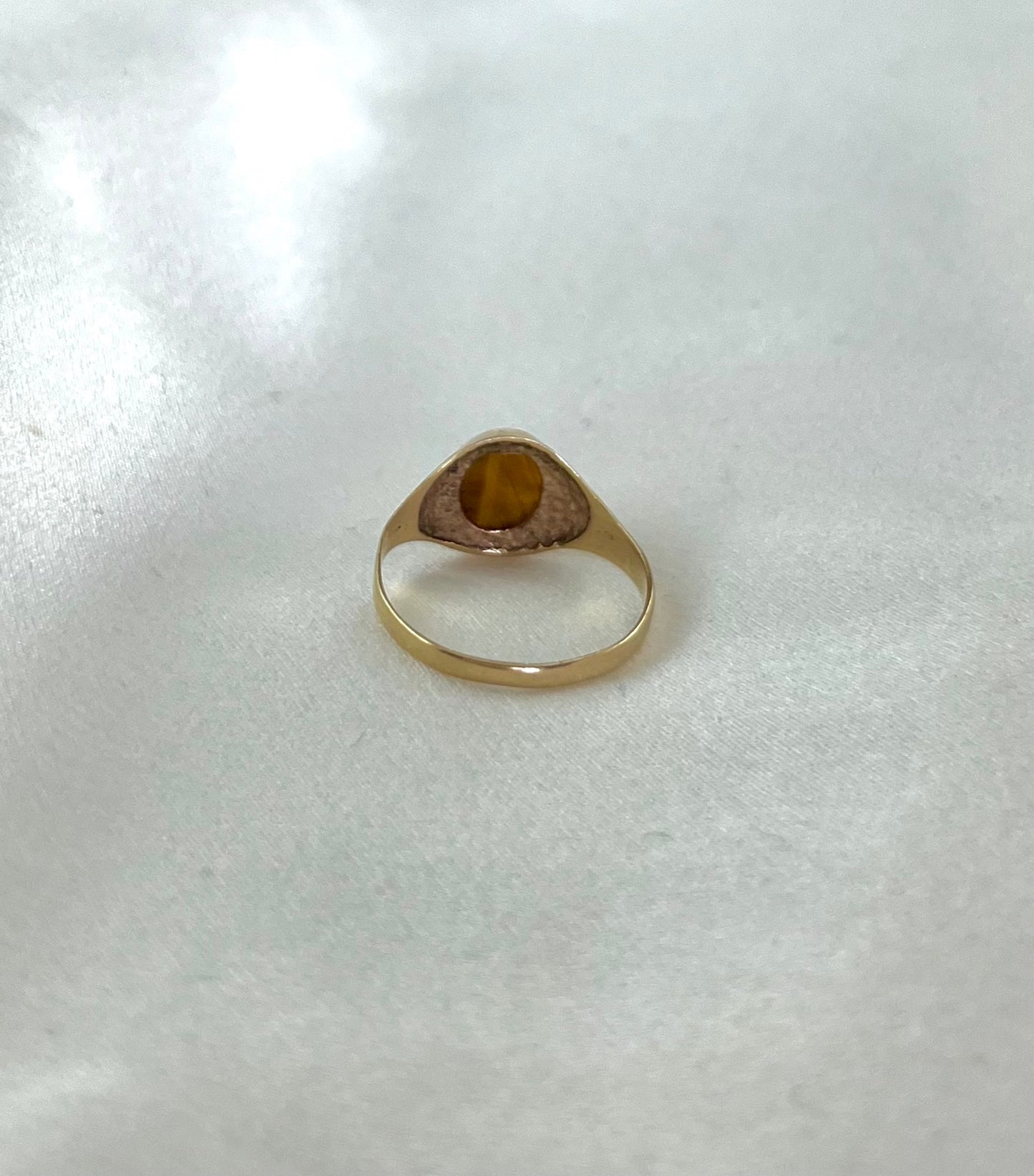 Vintage 9ct Yellow Gold Tigers Eye Ring, Size L UK 1970s