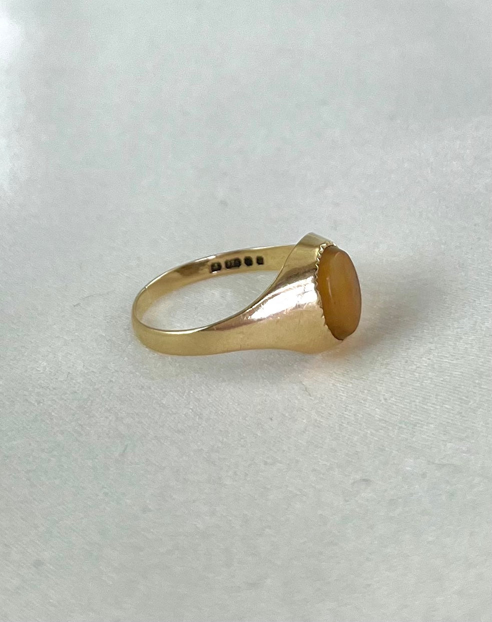 Vintage 9ct Yellow Gold Tigers Eye Ring, Size L UK 1970s