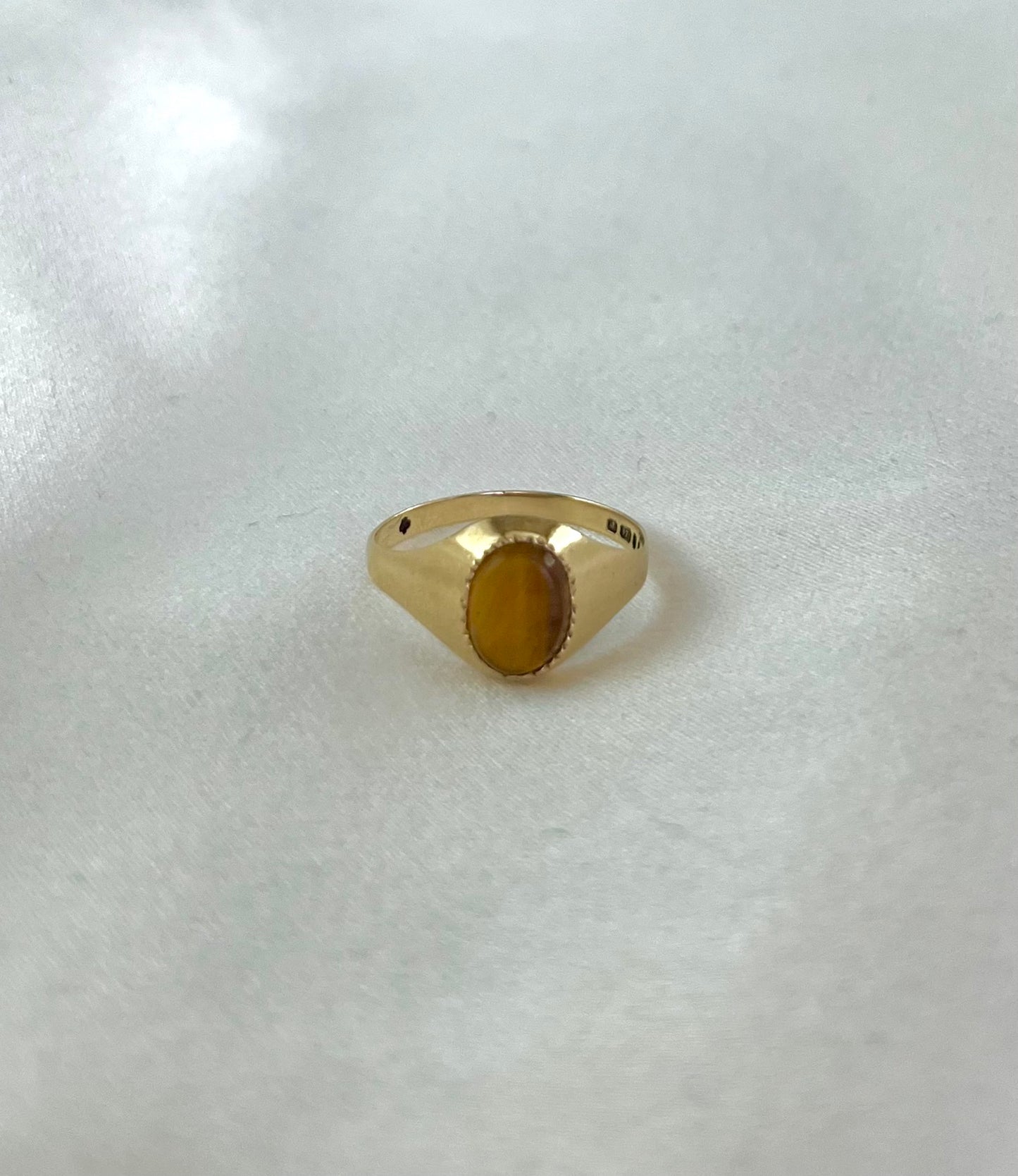 Vintage 9ct Yellow Gold Tigers Eye Ring, Size L UK 1970s