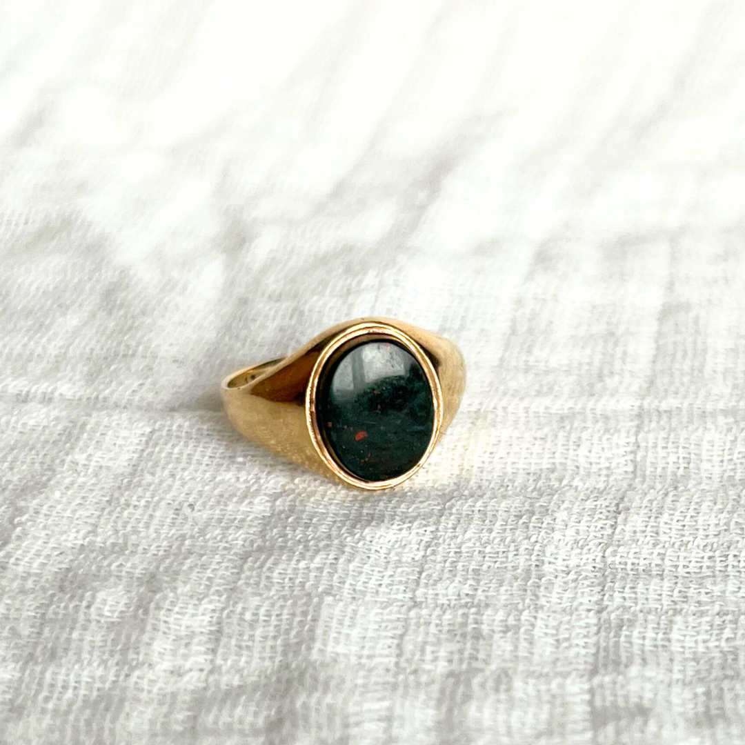 Vintage 9ct Gold Bloodstone Signet Ring, Size L