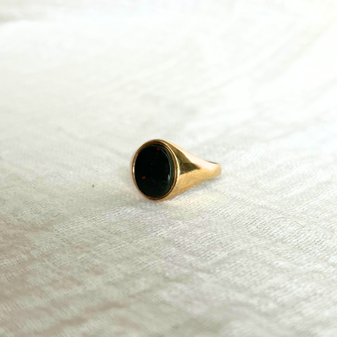 Vintage 9ct Gold Bloodstone Signet Ring, Size L