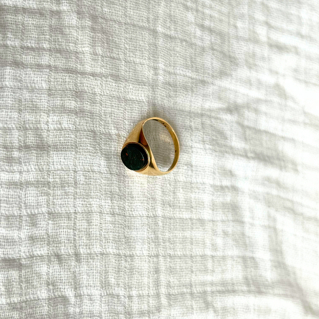 Vintage 9ct Gold Bloodstone Signet Ring, Size L