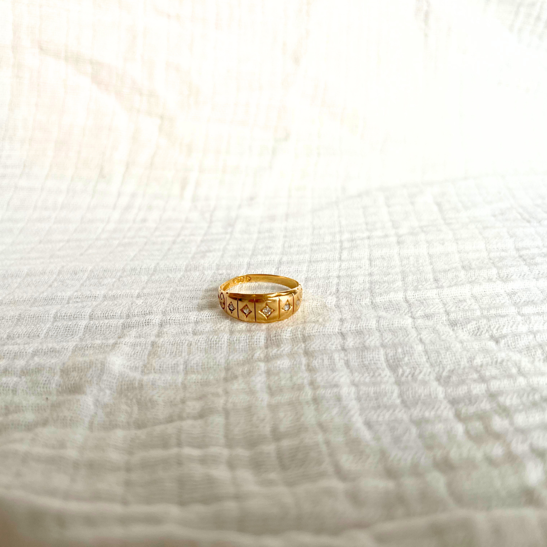 Antique 18ct Yellow Gold 5 Stone Diamond Gypsy Ring Size O