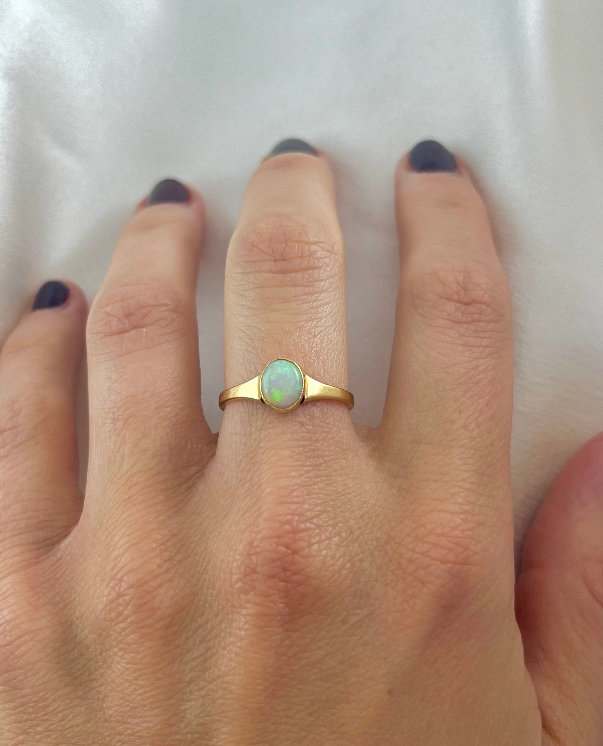 Vintage 18ct Yellow Gold Oval Opal Ring, Bezel Set Size O