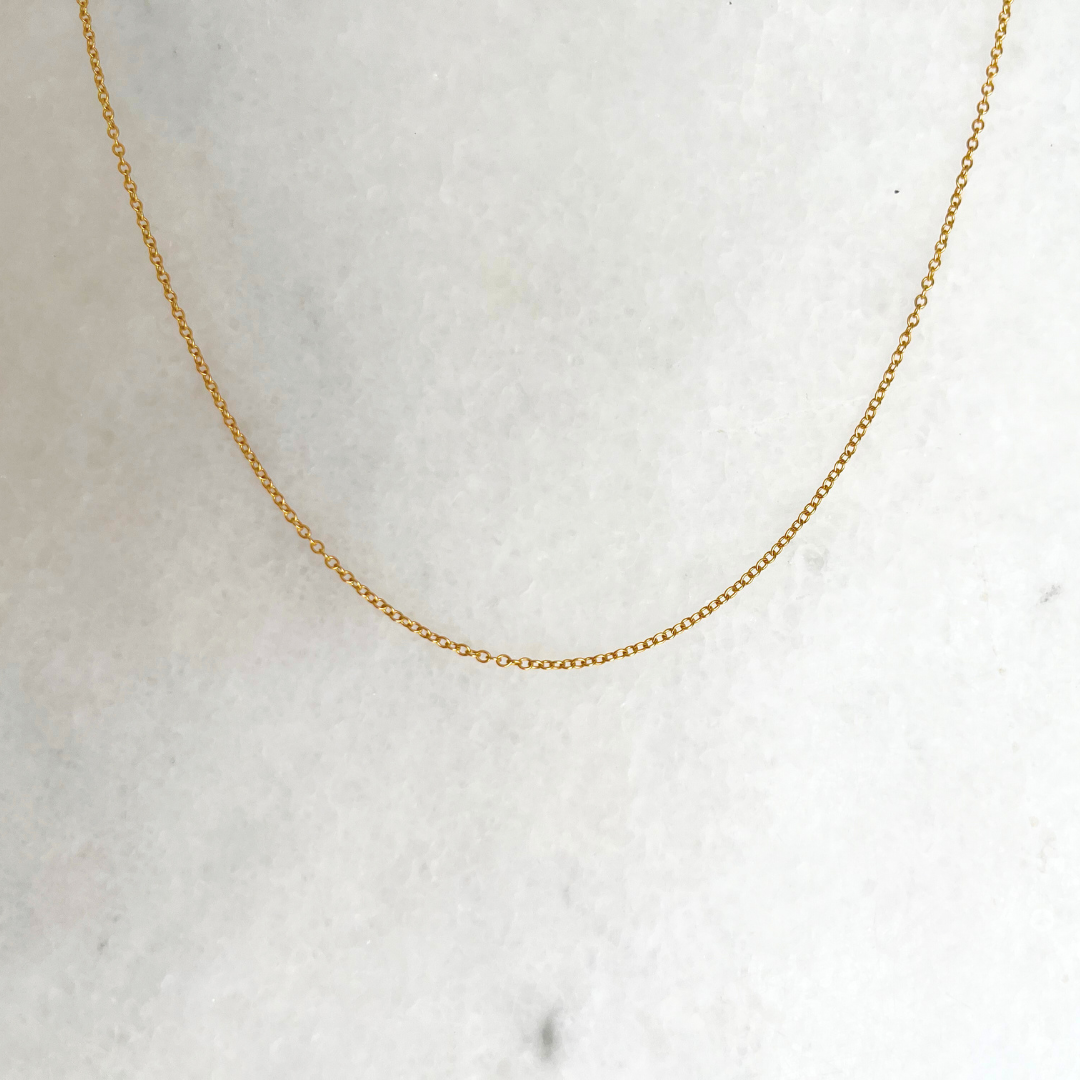 18ct Solid Gold Fine Vintage Cable Link Necklace Chain, 40cm