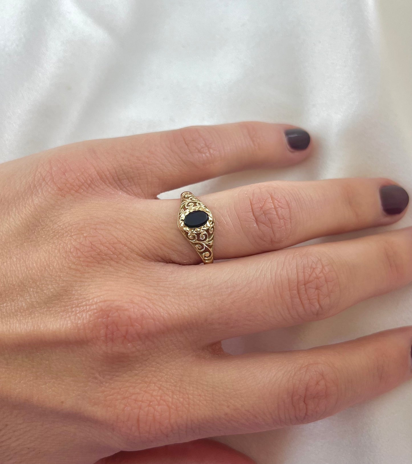 Vintage 9ct Gold Black Onyx Ring, Size O UK