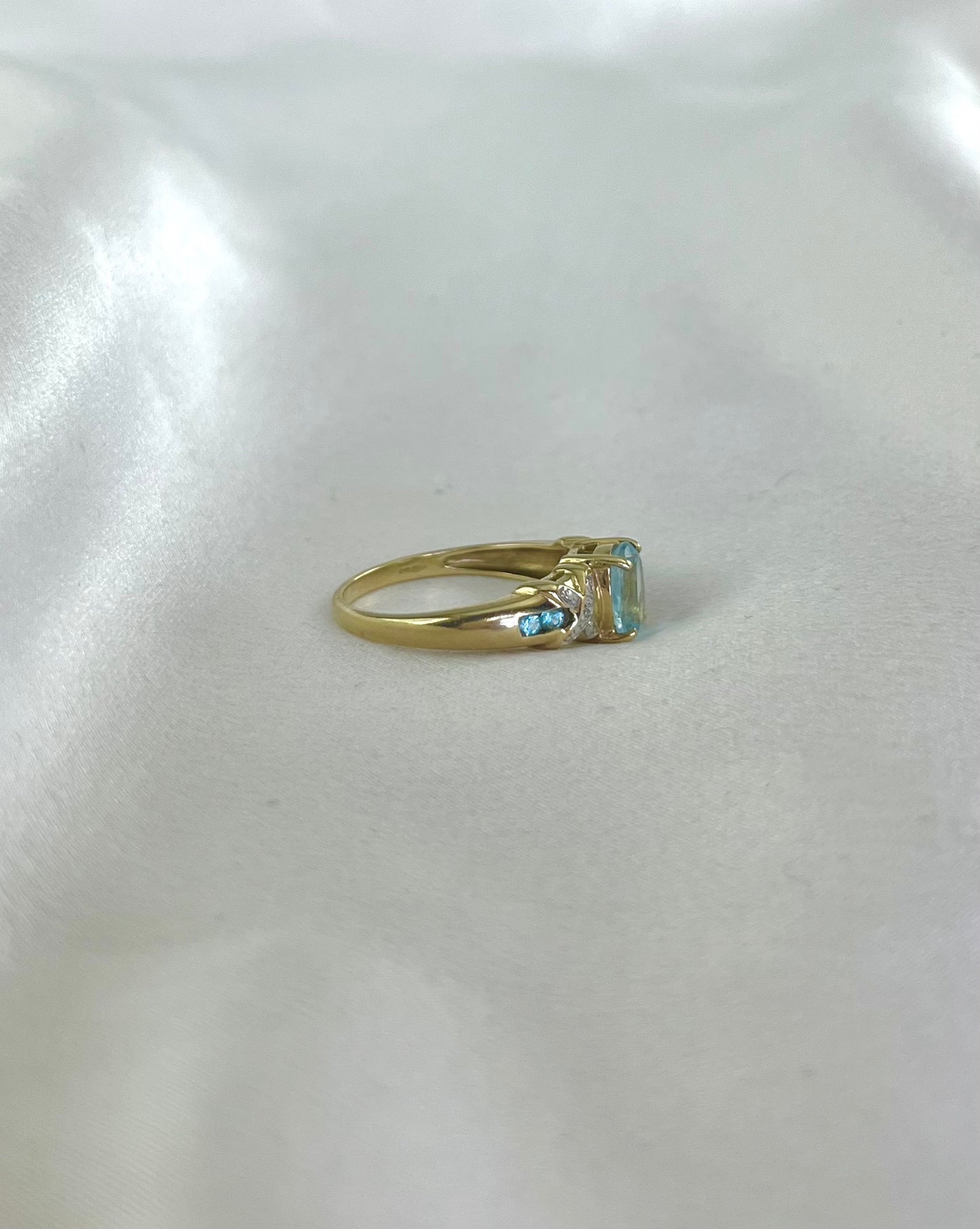 Vintage 9ct Gold Blue Topaz and Diamond Dress Ring, Size Q