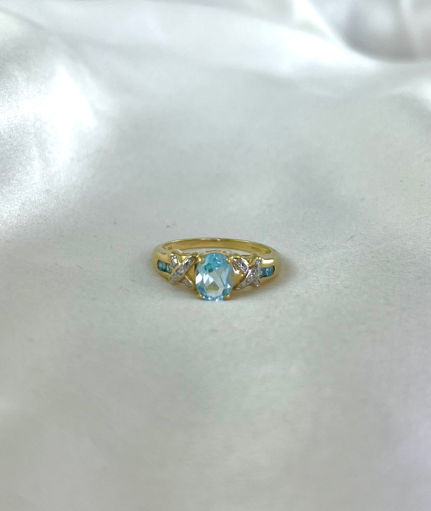 Vintage 9ct Gold Blue Topaz and Diamond Dress Ring, Size Q