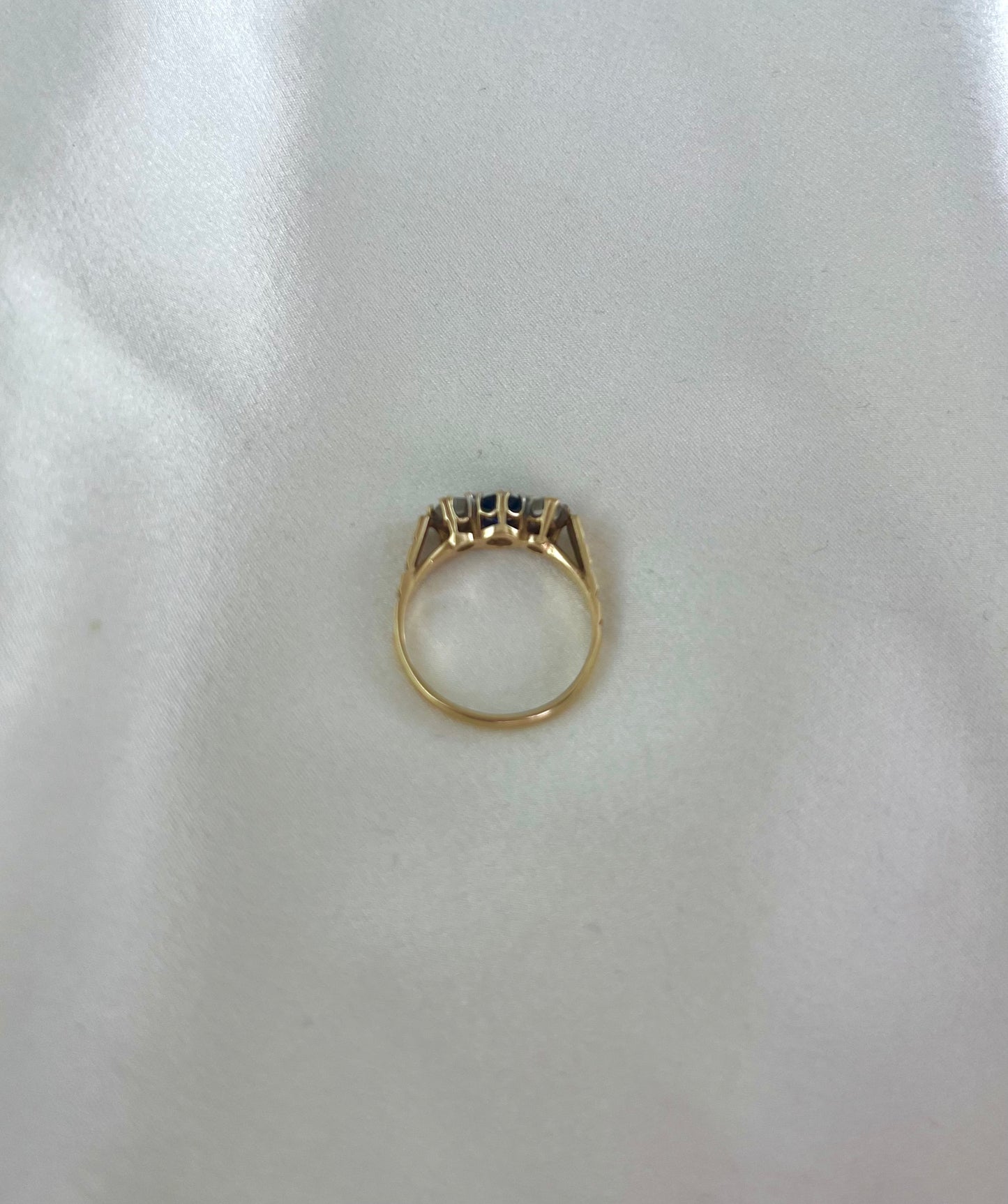 Vintage 9ct Gold Sapphire Paste 3 Stone Ring, Size M UK 1970s