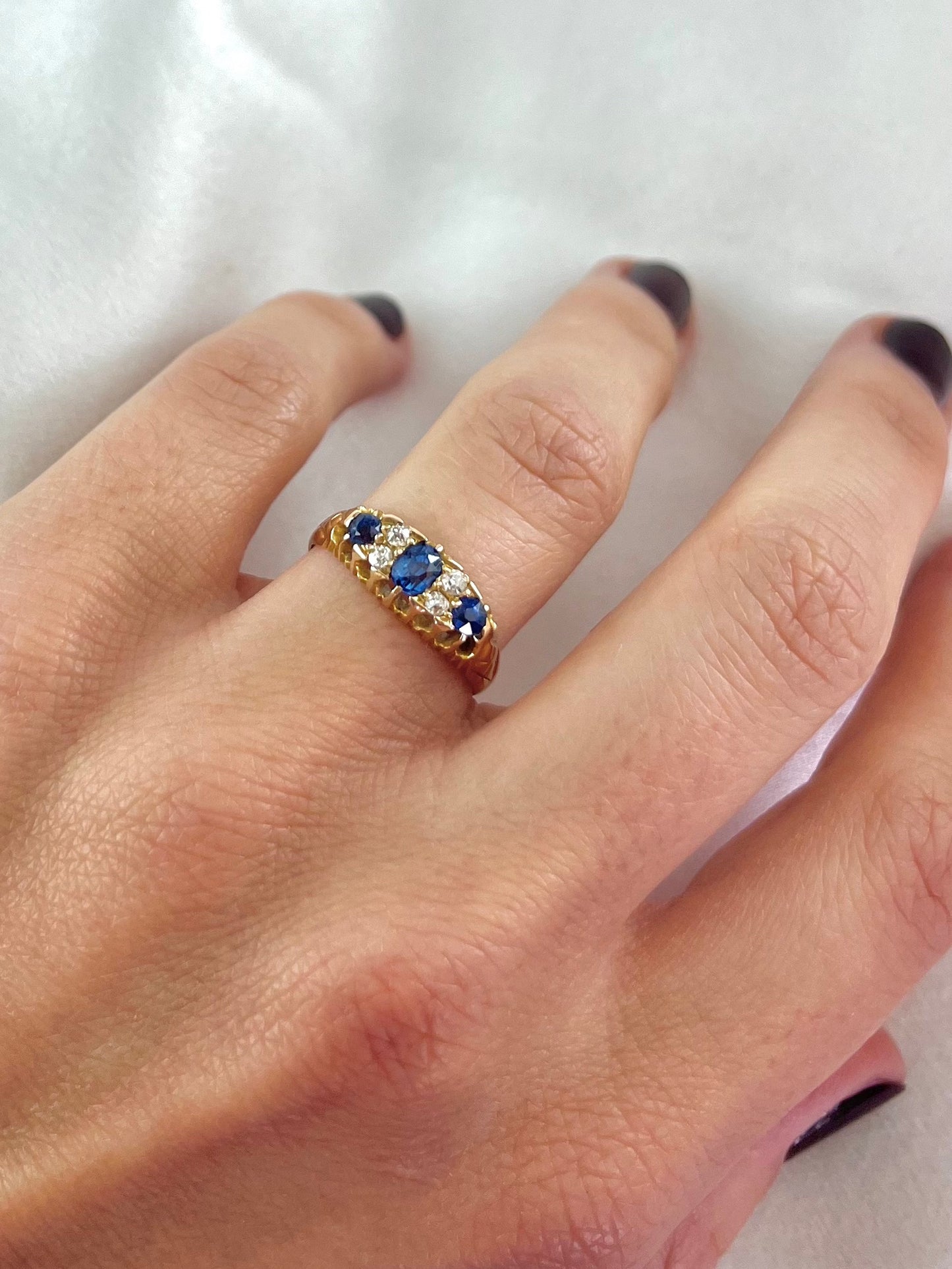 Antique Edwardian 18ct Gold Sapphire and Diamond Engagement Ring, Size O + 0.5 1903