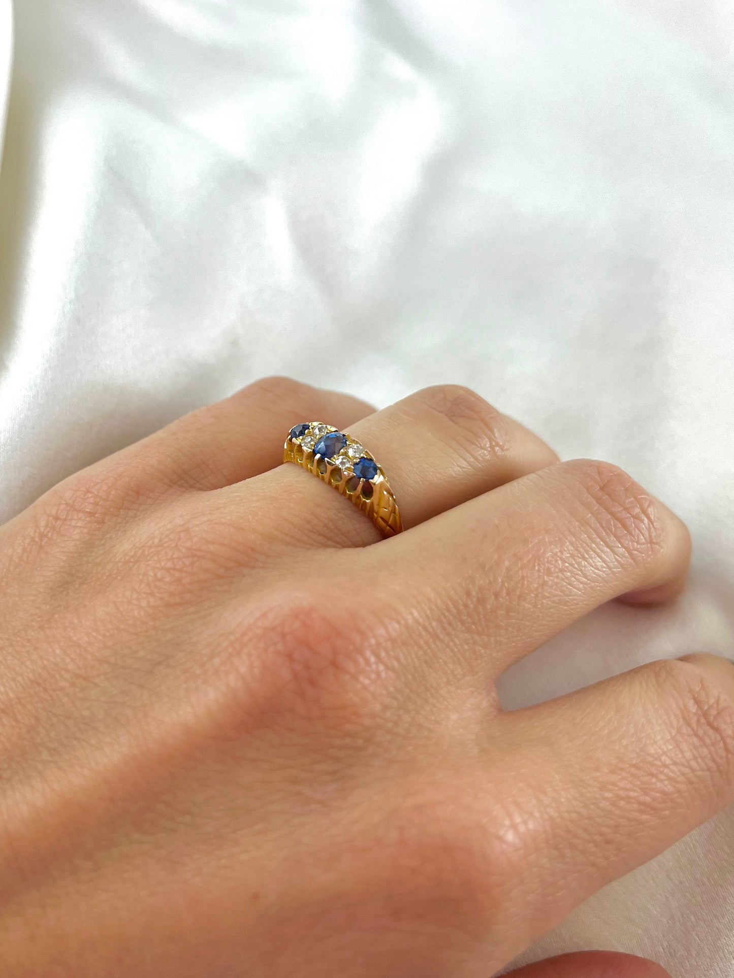 Antique Edwardian 18ct Gold Sapphire and Diamond Engagement Ring, Size O + 0.5 1903