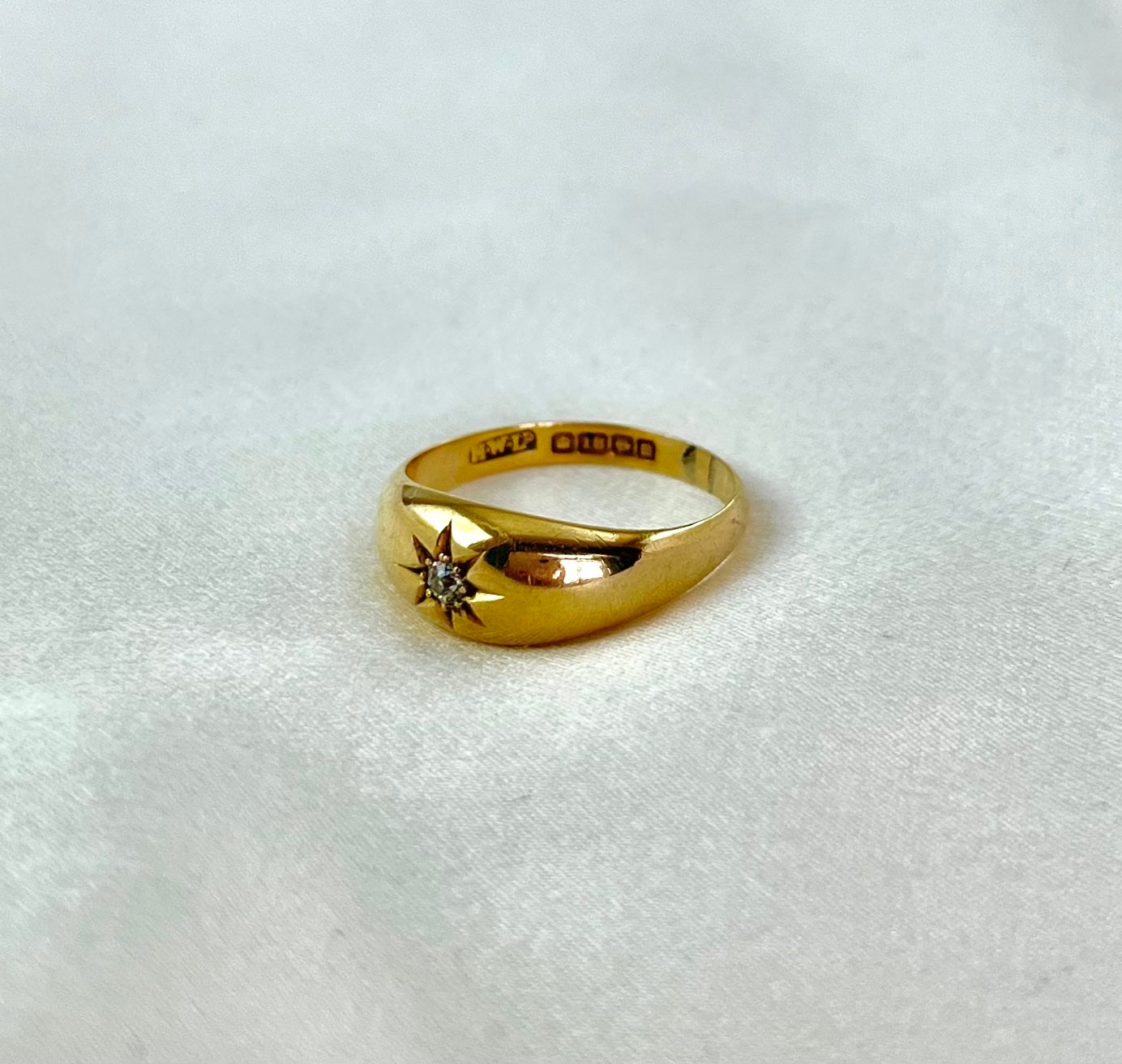 Antique Edwardian 18ct Yellow Gold Diamond Gypsy Ring, 1911 Size O + 0.5