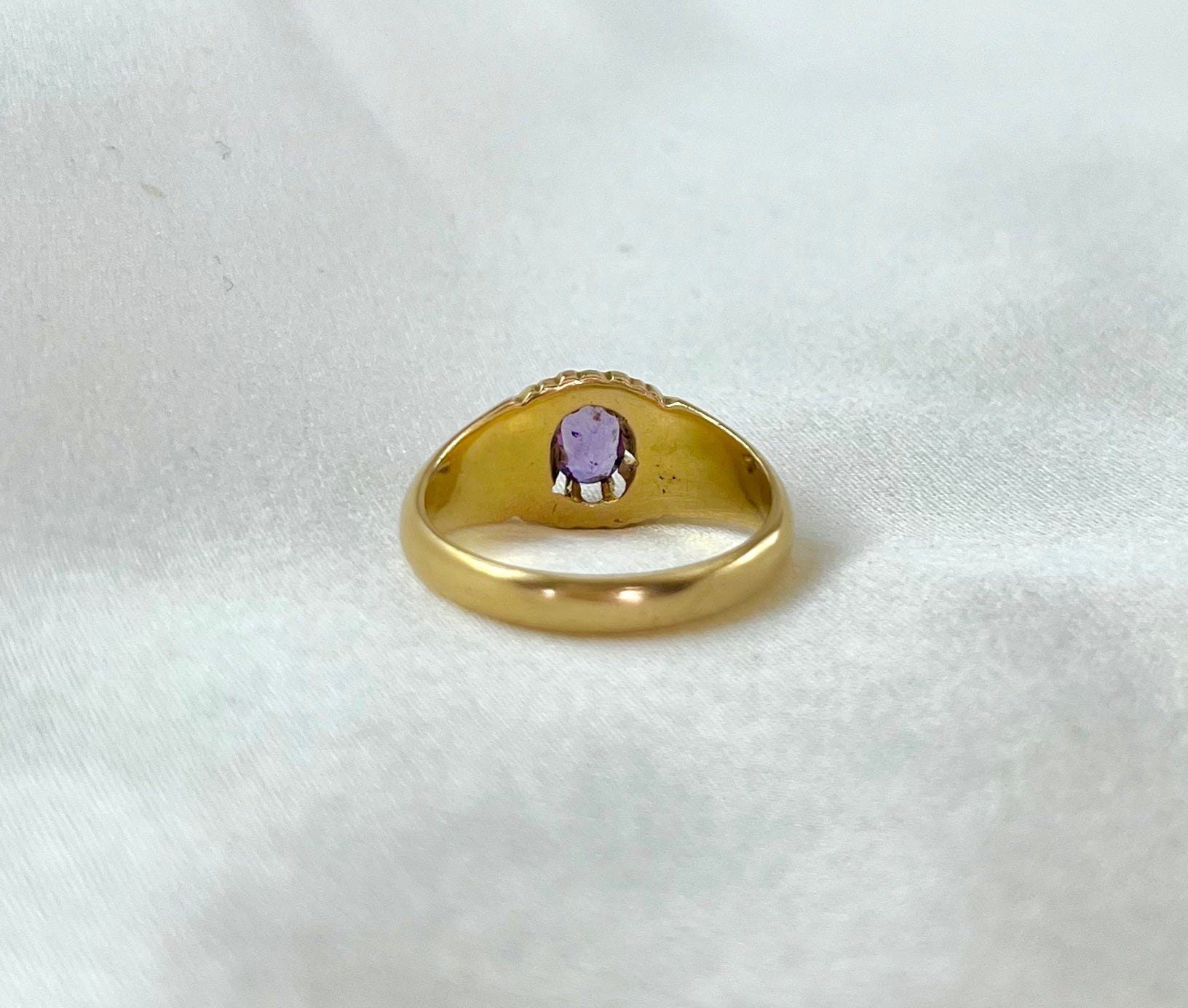 Antique Victorian 18ct Gold Buttercup Setting Amethyst Ring, Size O 1800s