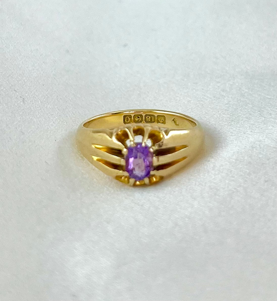 Antique Victorian 18ct Gold Buttercup Setting Amethyst Ring, Size O 1800s