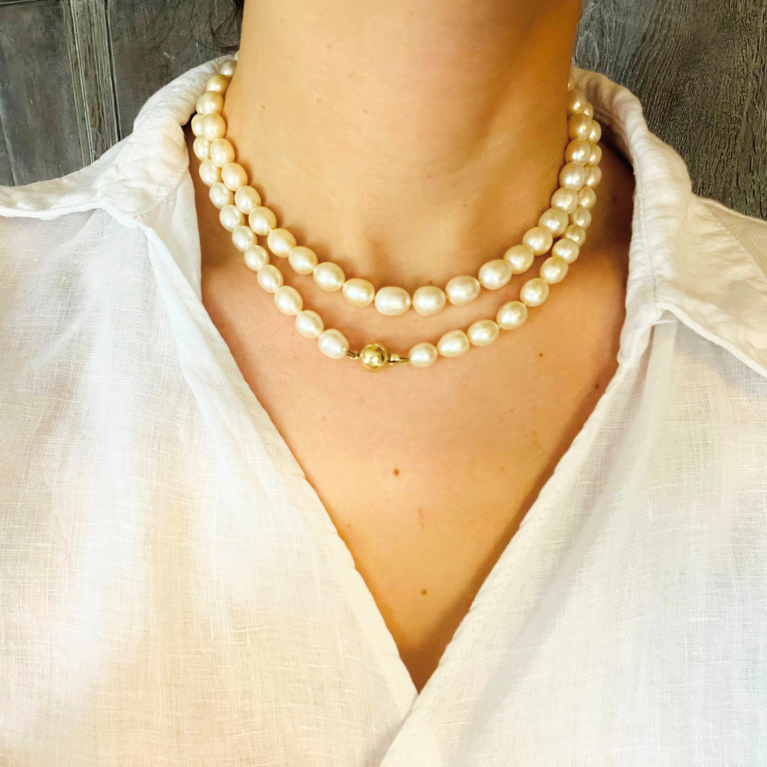 Freshwater Pearl Necklace With 14CT Gold Ball Clasp Vintage