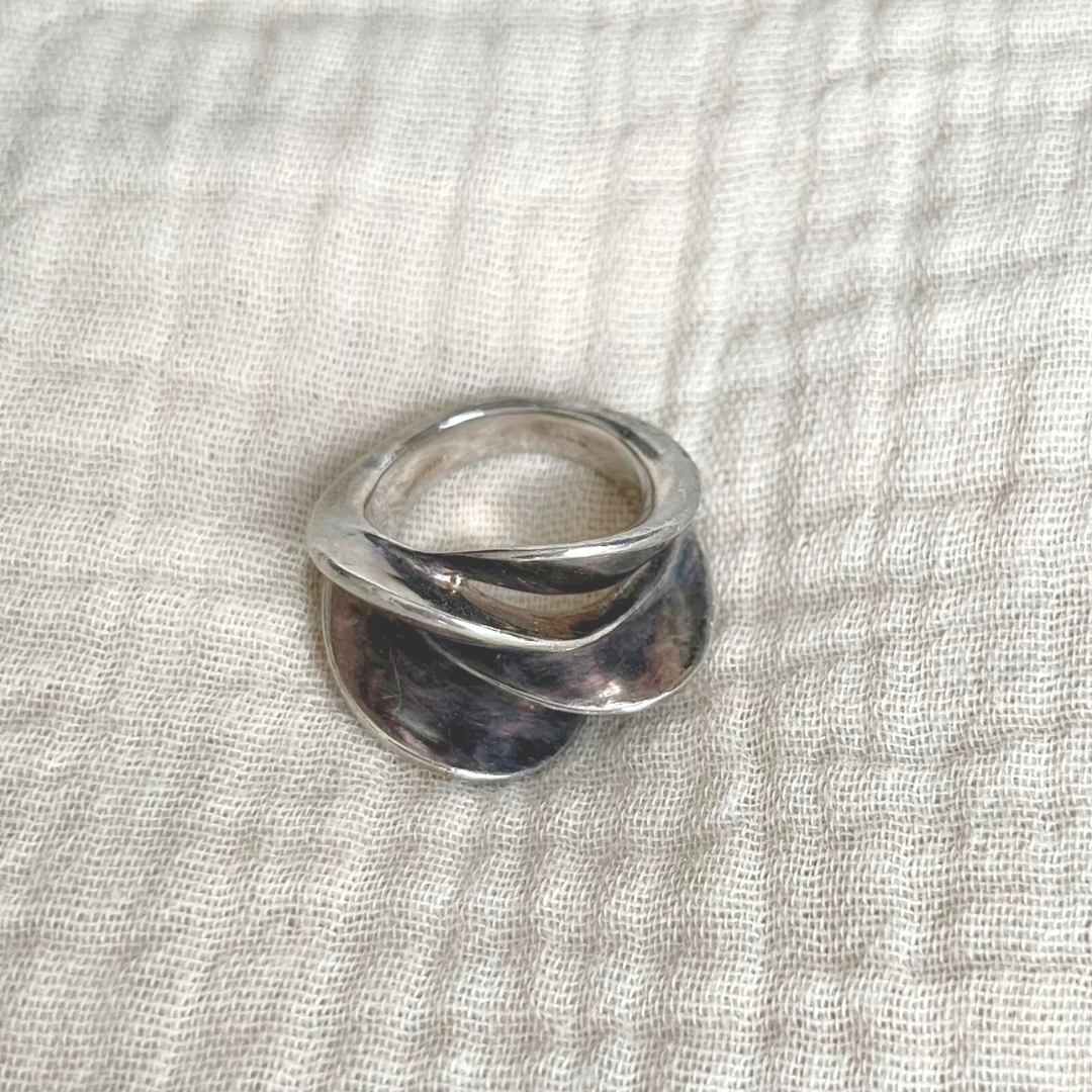 Vintage Statement Sterling Silver Ring Size M, Modernist Design