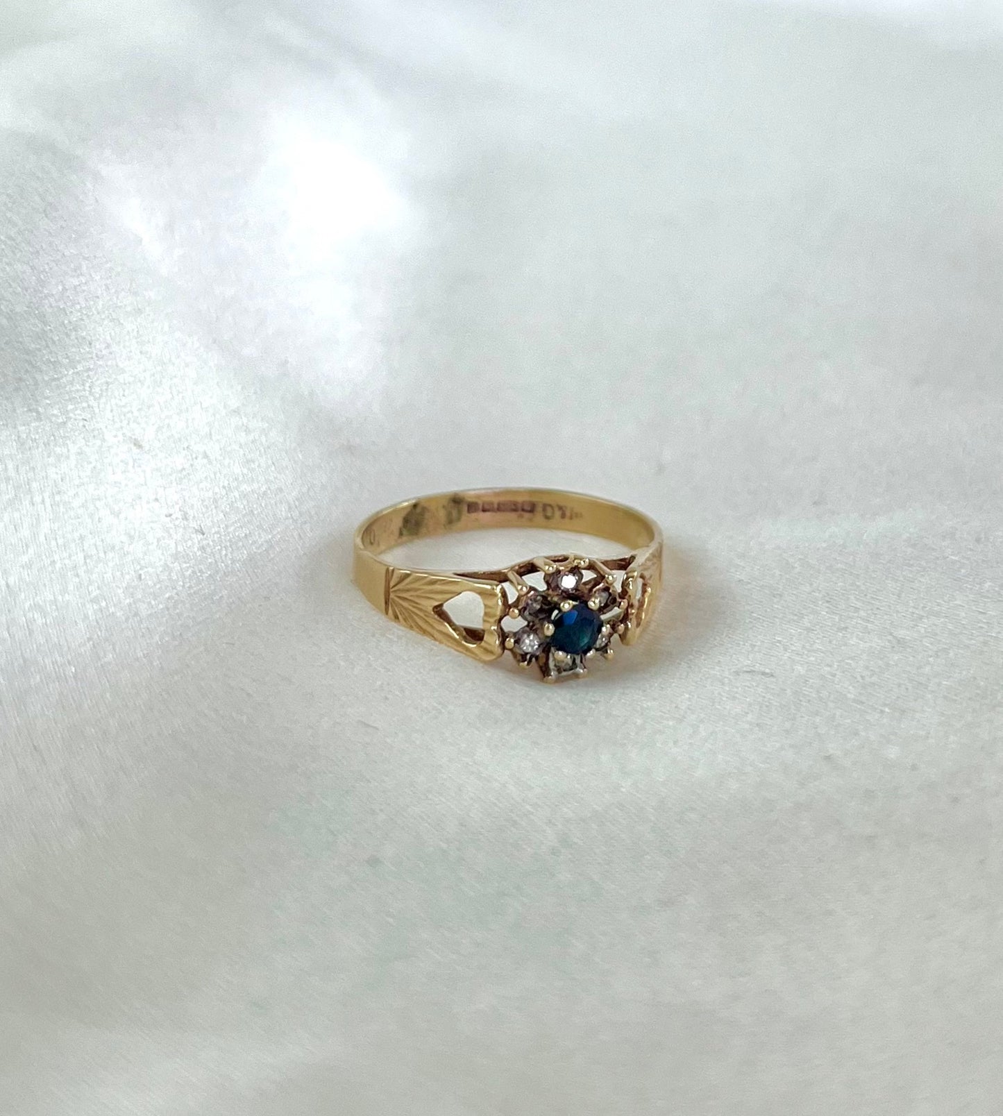 Vintage 9ct Gold Sapphire and Diamond Cluster Ring, Size R UK 1970s
