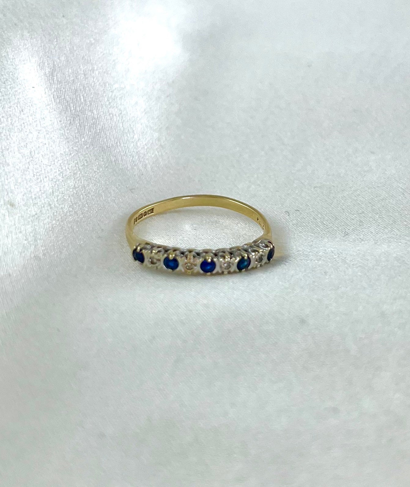 Vintage 9ct Gold Sapphire and Diamond Half Eternity Ring, Size P UK