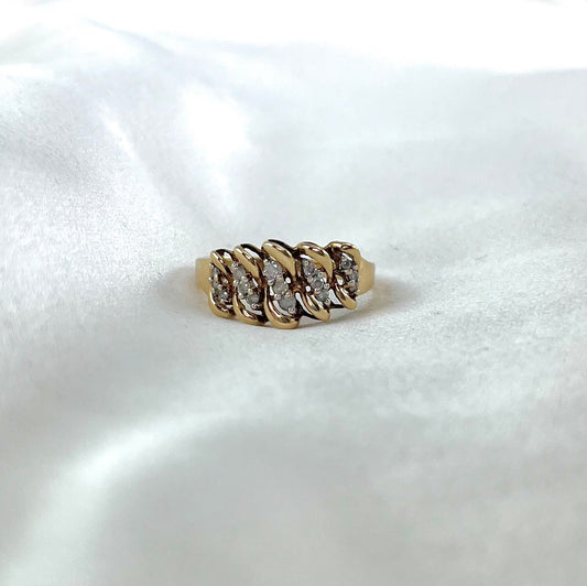 Vintage 9ct Gold Weave Design Diamond Ring, Size R