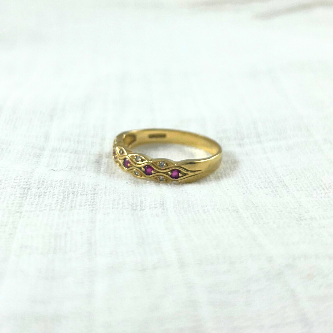 Vintage Ruby and Diamond 9ct Gold Eternity Ring, Size Q + 0.5