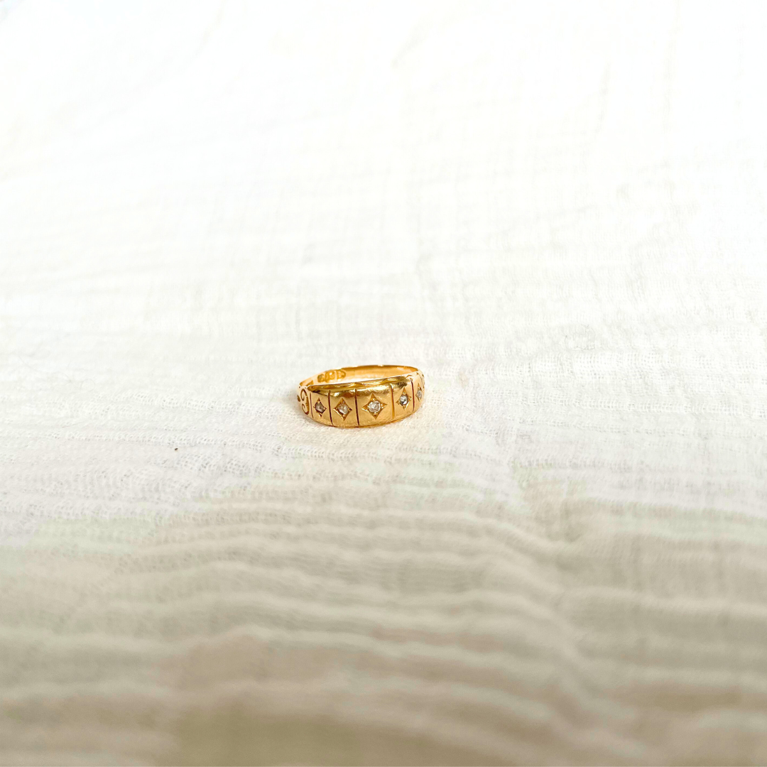 Antique 18ct Yellow Gold 5 Stone Diamond Gypsy Ring Size O